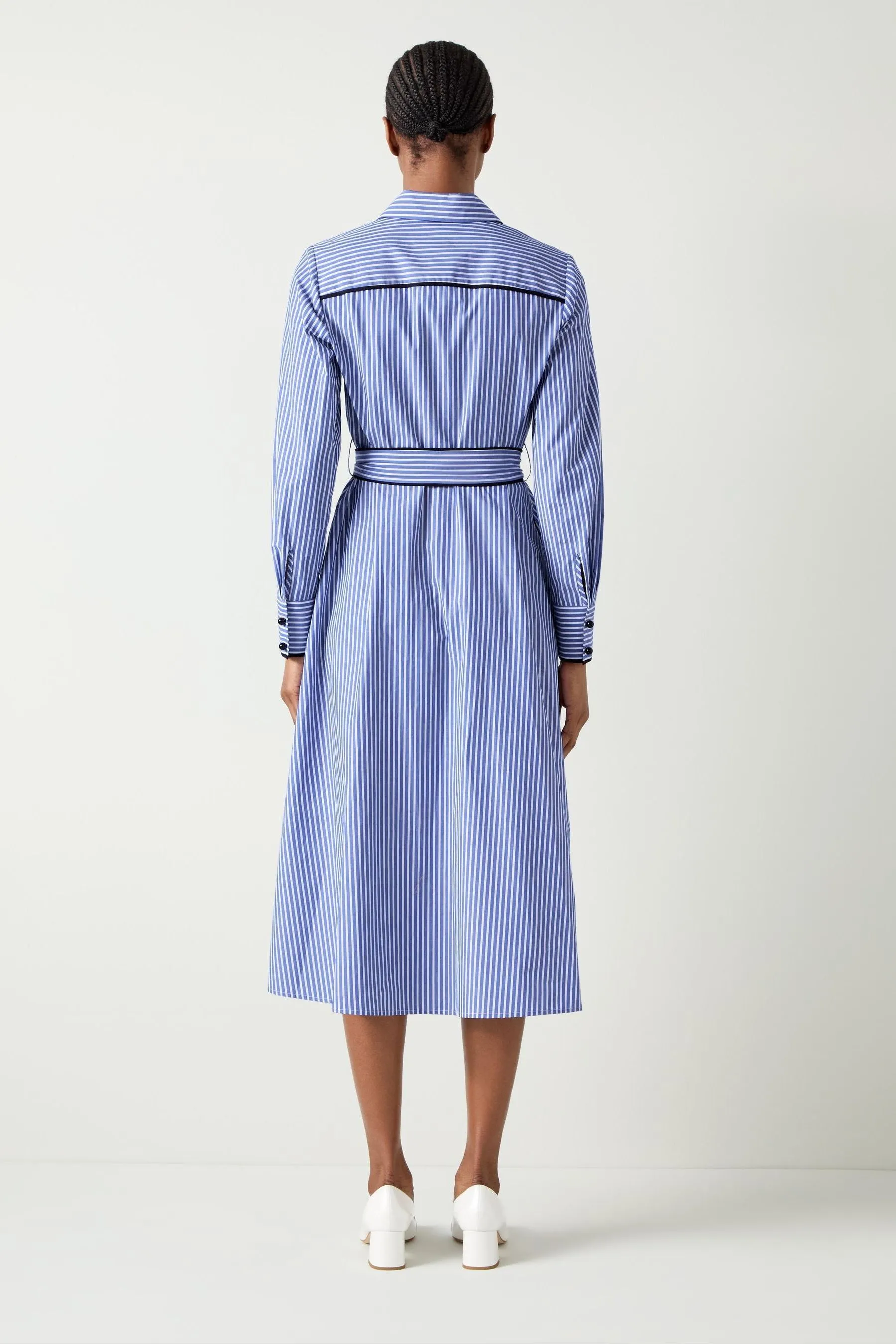 LK Bennett Blu - Lucan - Abito chemisier in cotone a righe
