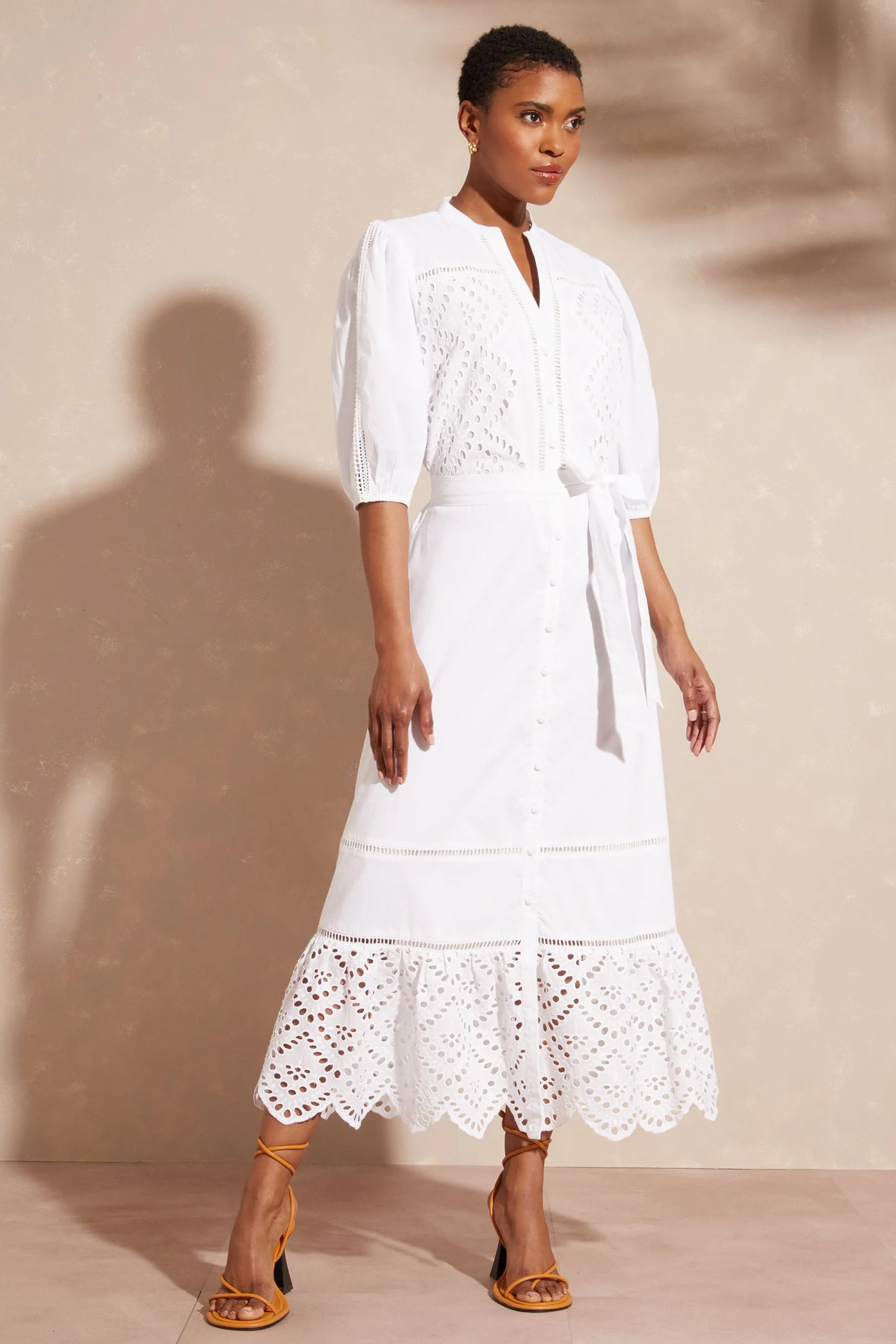 Love & Roses - Abito chemisier midi in pizzo sangallo con patch