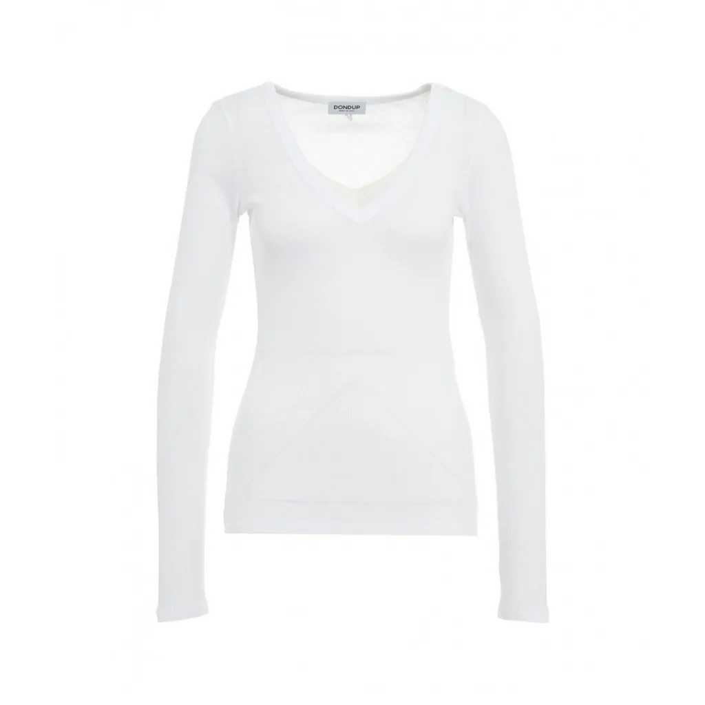 Maglia a maniche lunghe a coste bianco