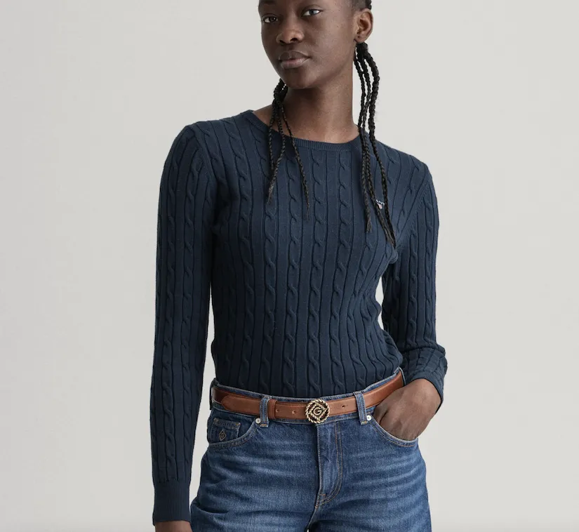 Maglia Gant Donna girocollo in cotone elasticizzato a trecce 4804121