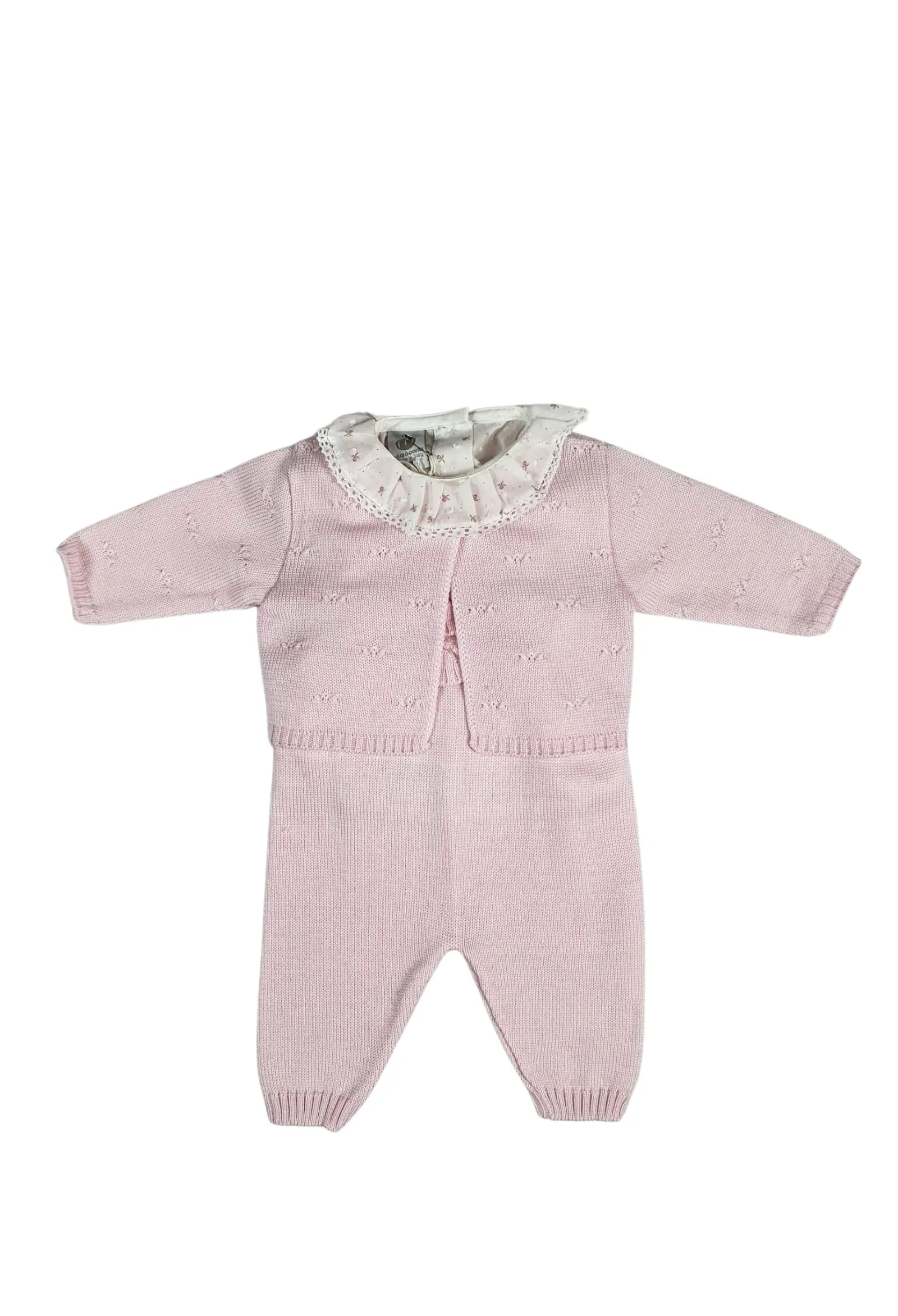 marlu  completo 3 pezzi in lana color rosa e grigio
