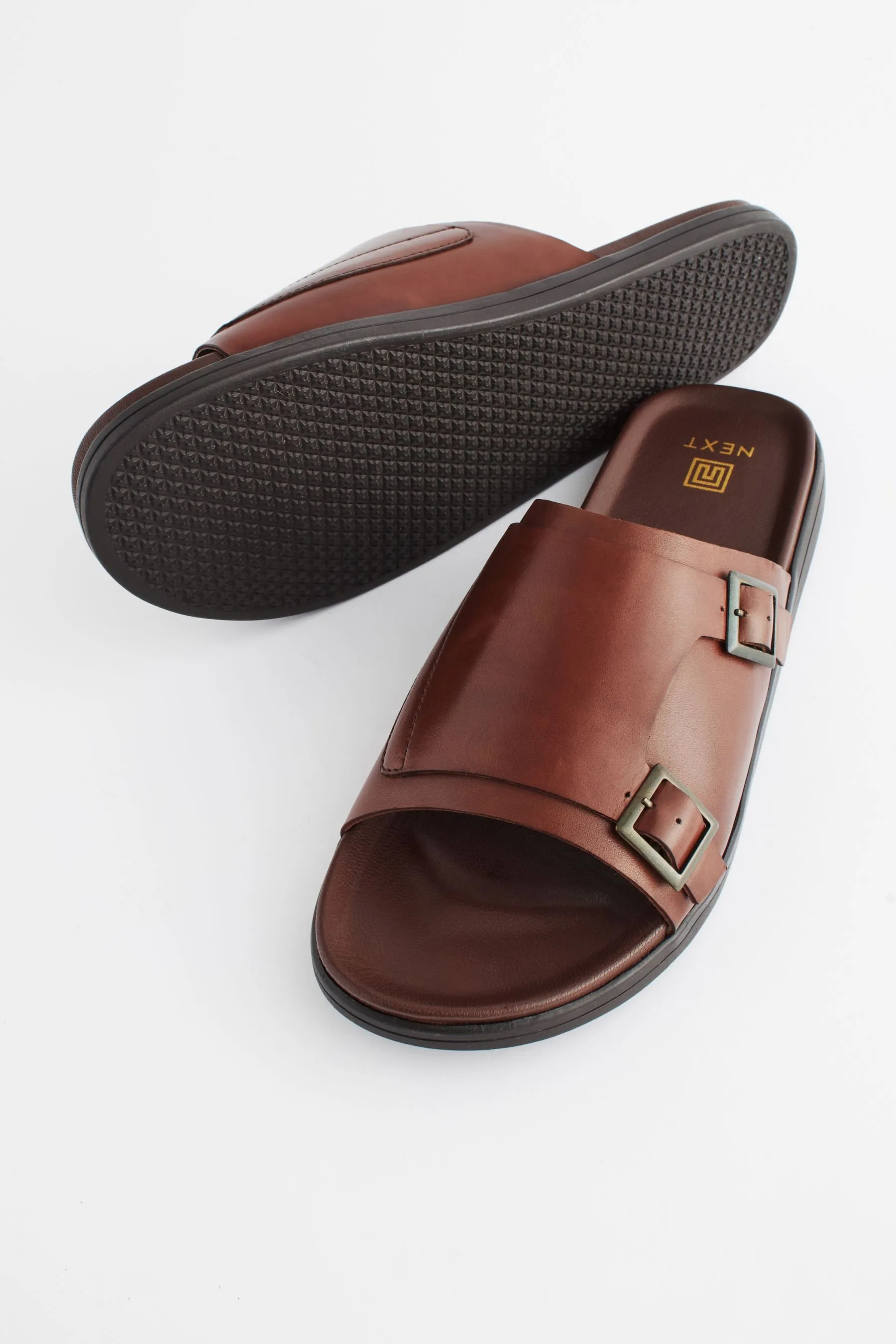 Marrone  - Sabot in pelle con fibbie