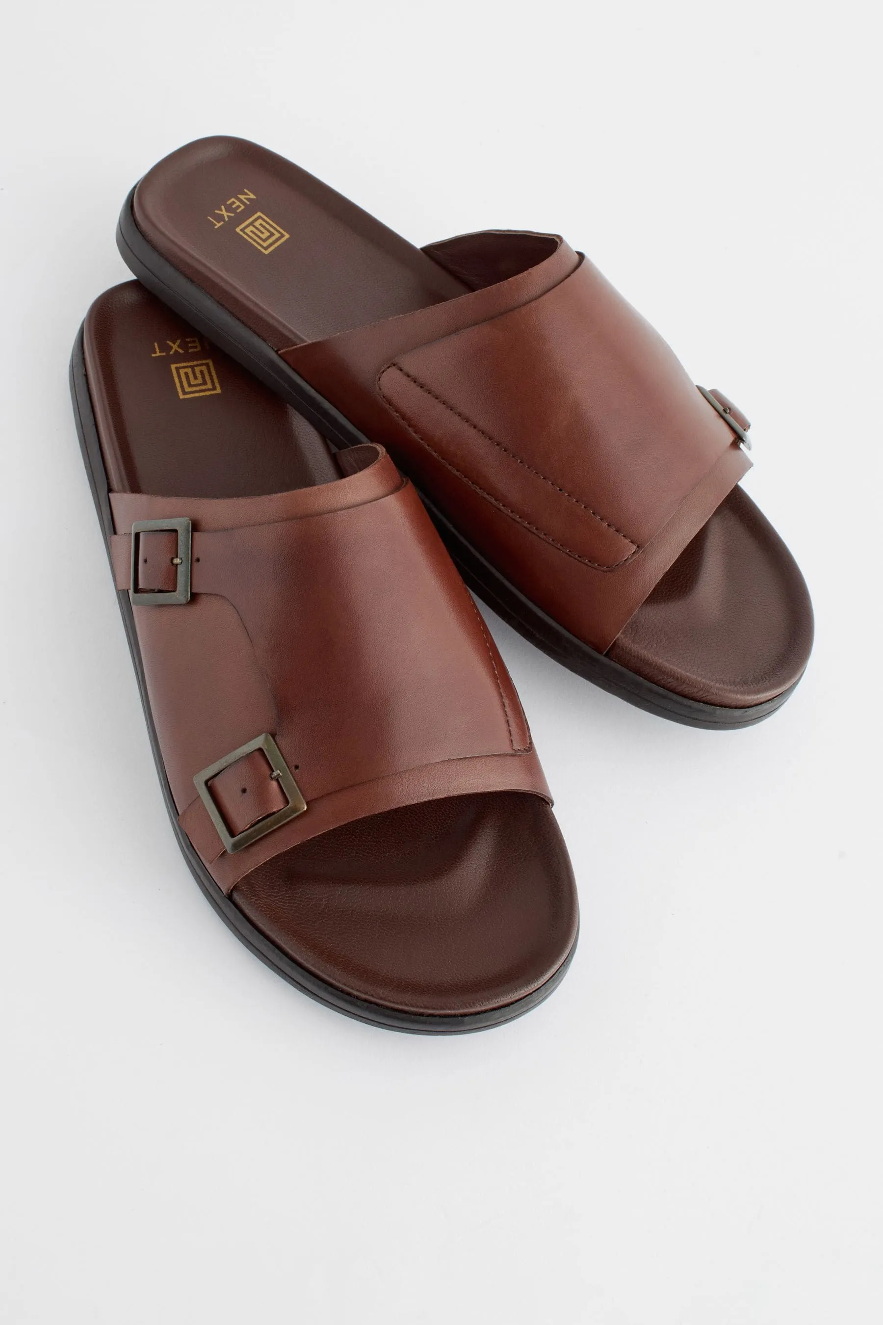 Marrone  - Sabot in pelle con fibbie