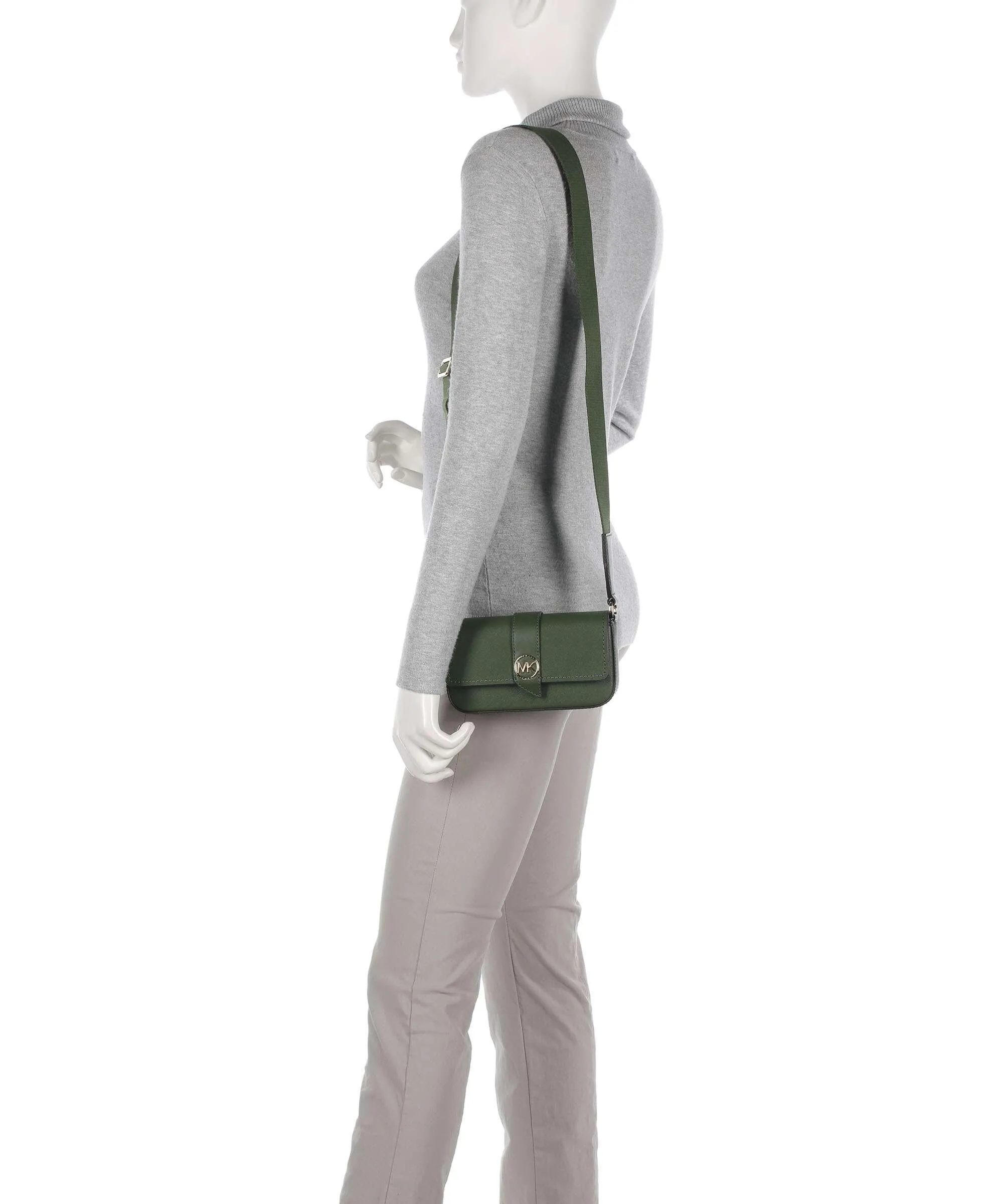  Michael Kors Greenwich Borsa a tracolla pelle di vacchetta saffiano verde scuro  