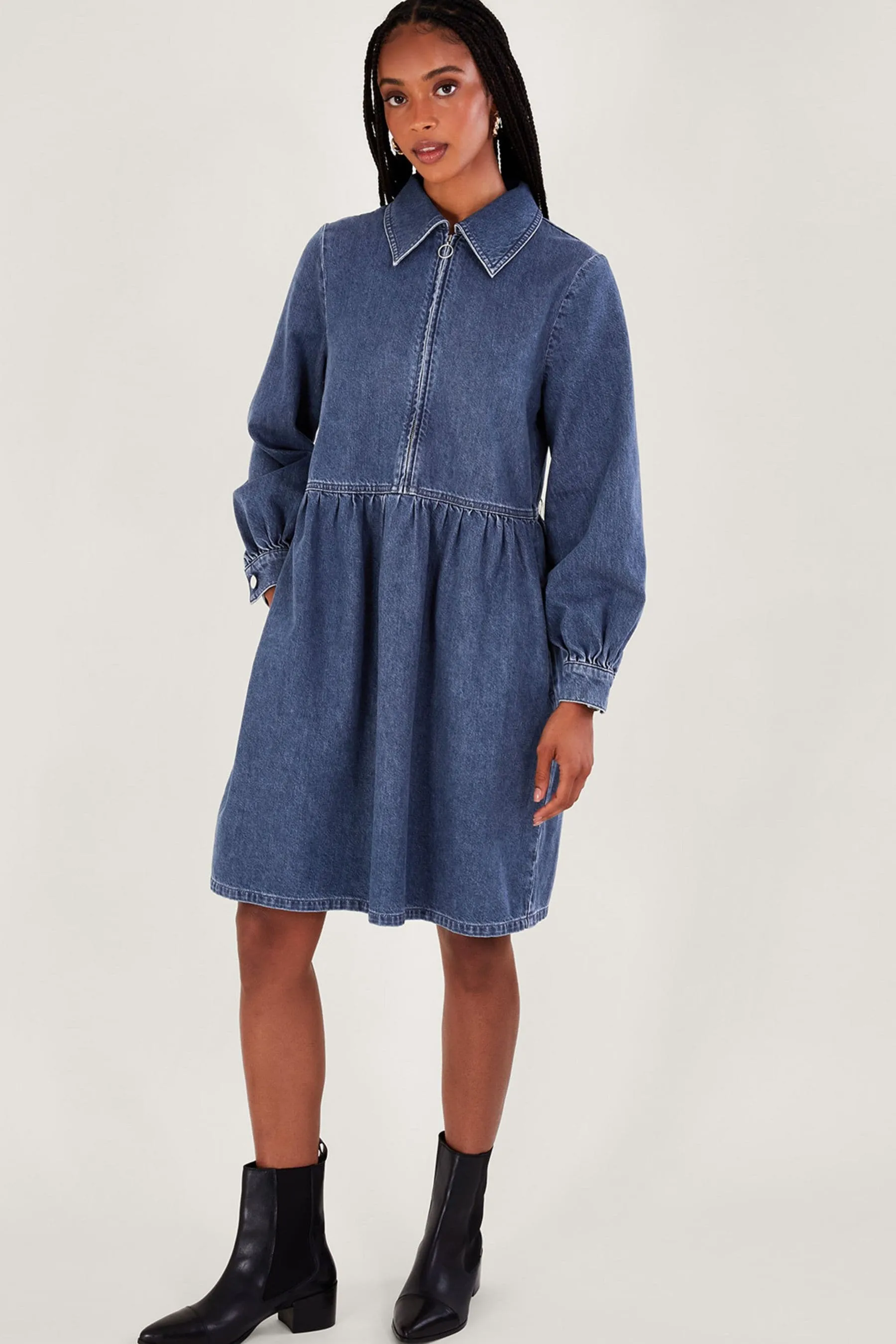 Monsoon - Abito chemisier con Denim zip