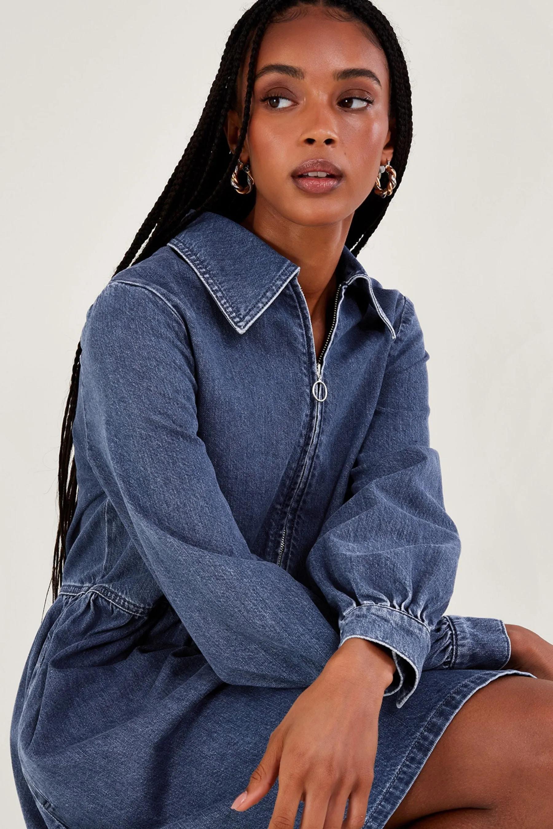 Monsoon - Abito chemisier con Denim zip