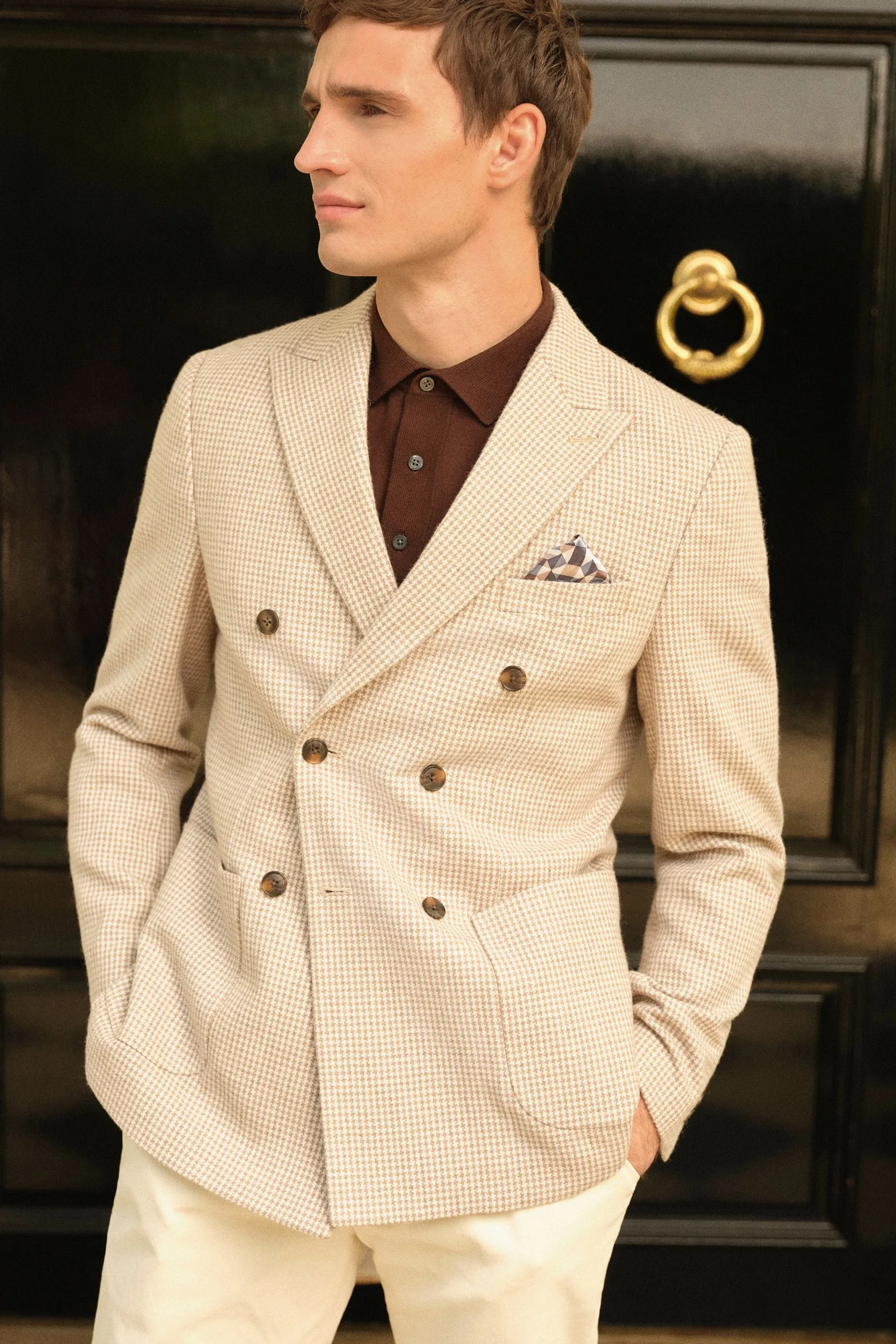 Neutro  - Blazer doppiopetto Blend pied de poule in lana