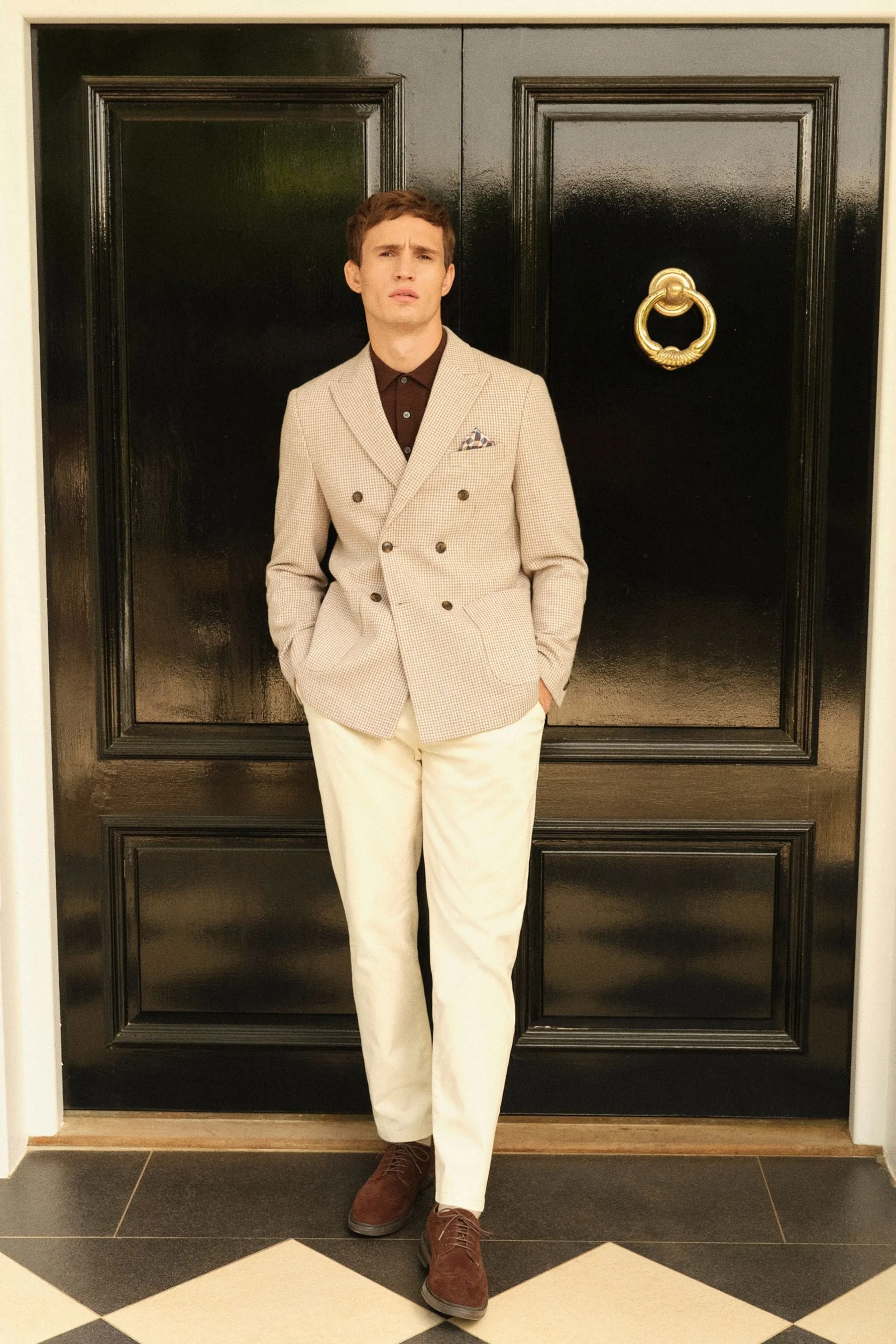 Neutro  - Blazer doppiopetto Blend pied de poule in lana