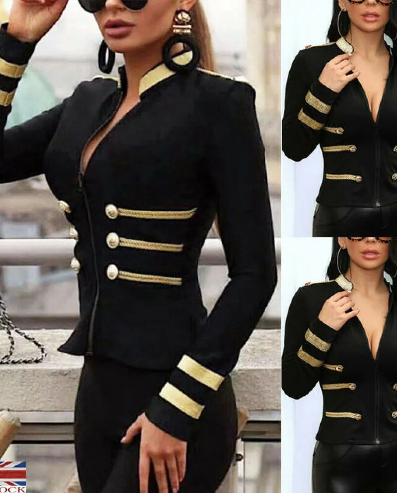 New Ladies Fashion Winter Warm imbottito Bomber imbottito Slim Zipper Up Jacket Check Zipper Up Biker Military Newblazers