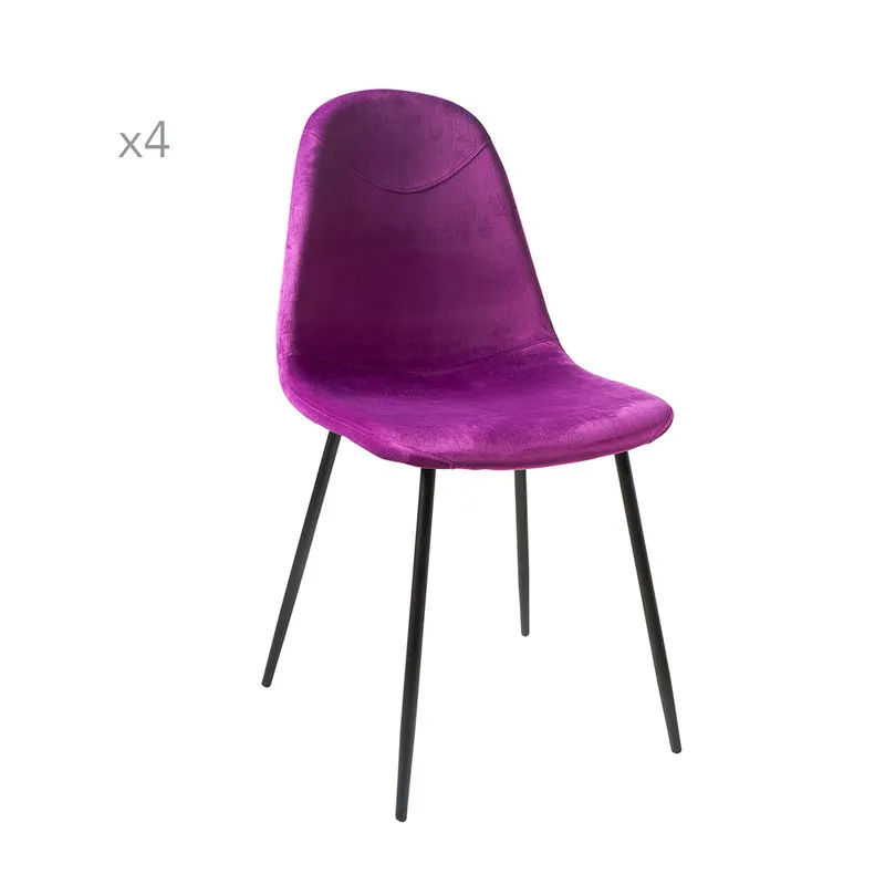Novità Home Paddy - Set 4 sedie in velluto melanzana