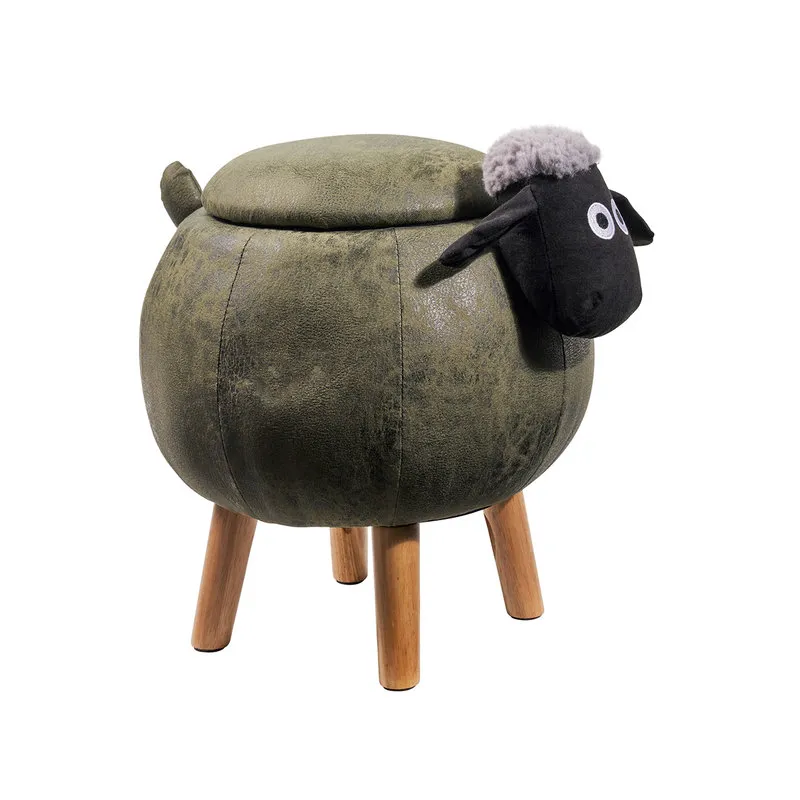 Novità Home Pouf imbottito finta pelle e legno - pecorella verde