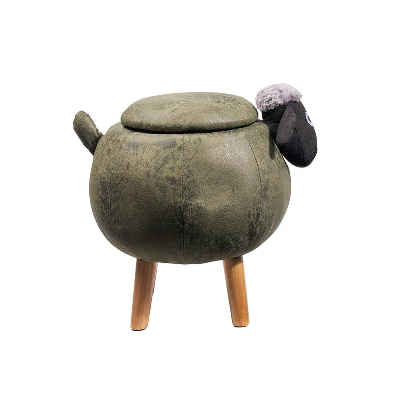 Novità Home Pouf imbottito finta pelle e legno - pecorella verde