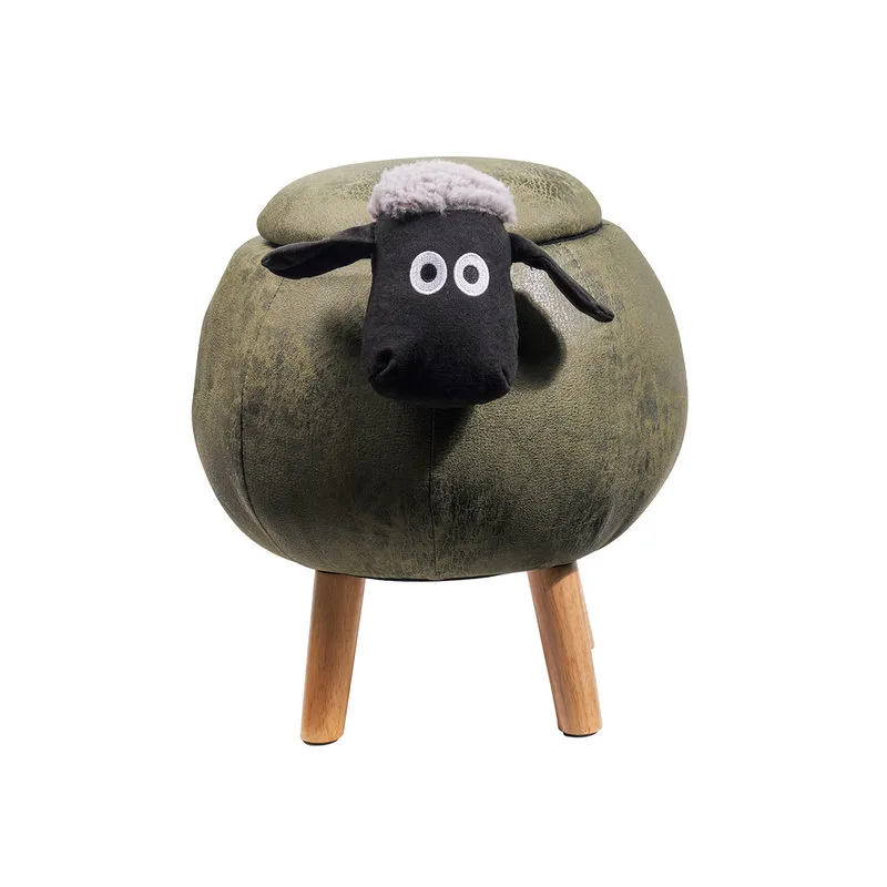 Novità Home Pouf imbottito finta pelle e legno - pecorella verde