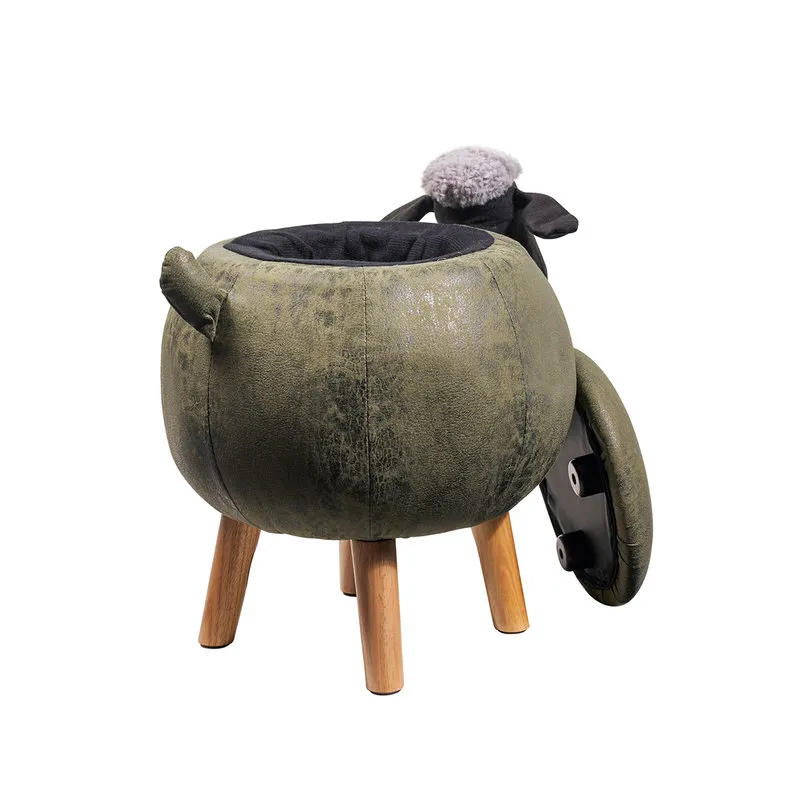 Novità Home Pouf imbottito finta pelle e legno - pecorella verde