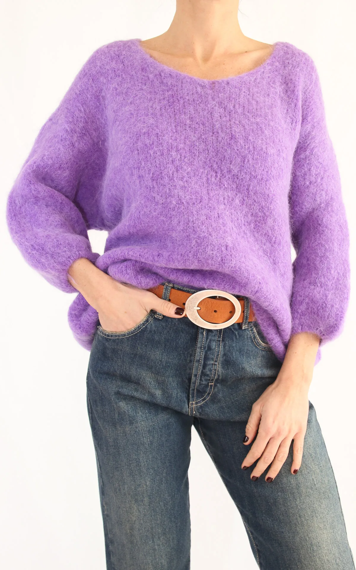 Off-on – Maglia scollo V baby alpaca – viola