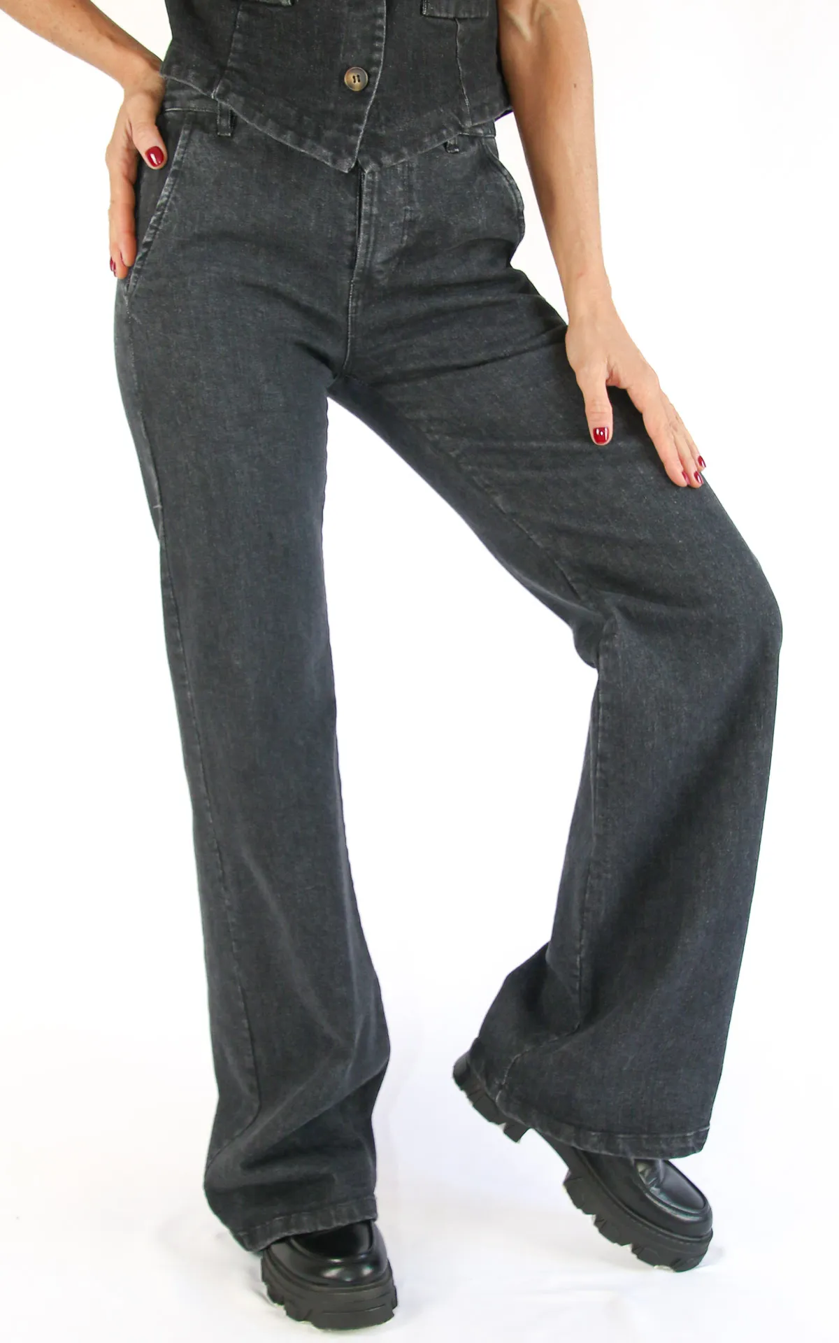Off-On – pantalone palazzo – denim grigio