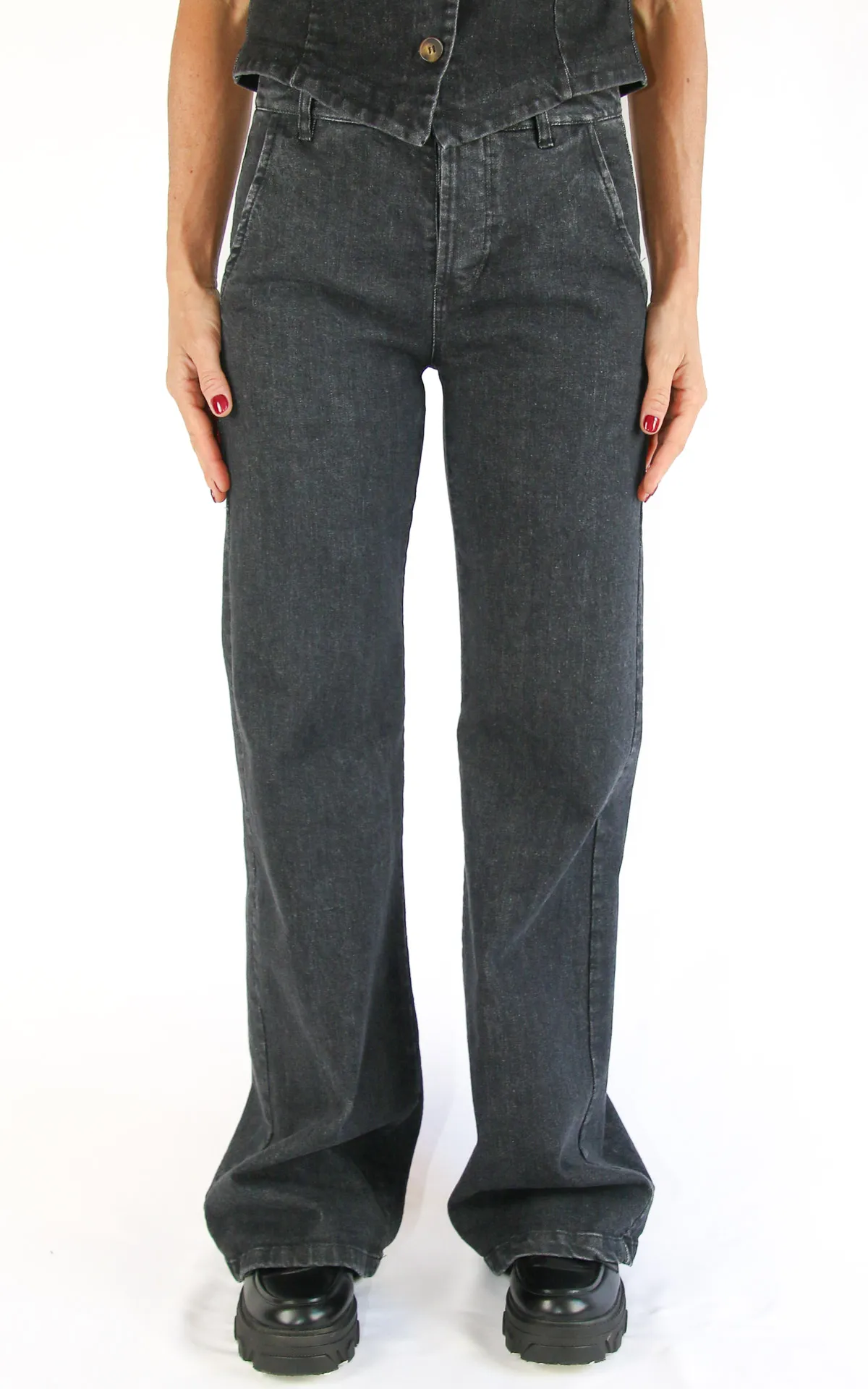 Off-On – pantalone palazzo – denim grigio