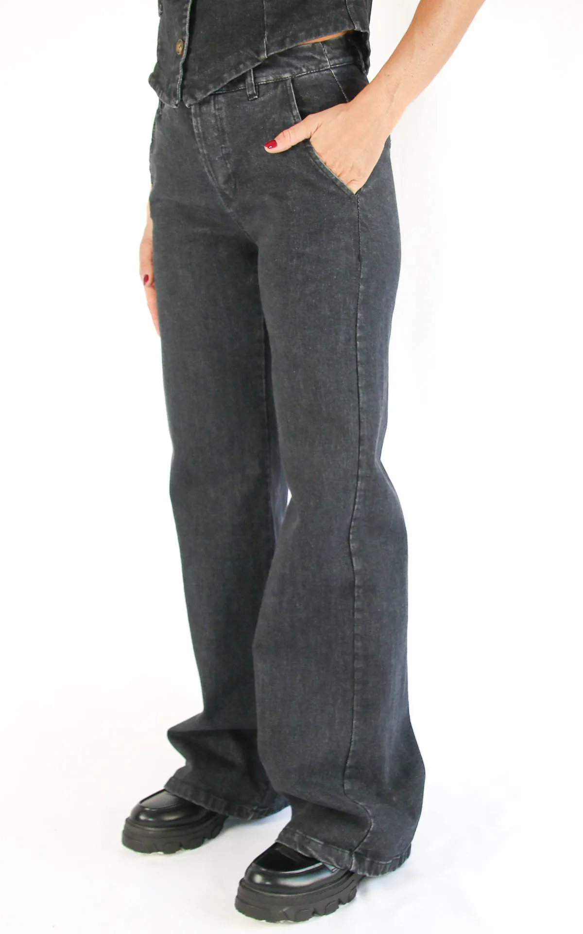 Off-On – pantalone palazzo – denim grigio