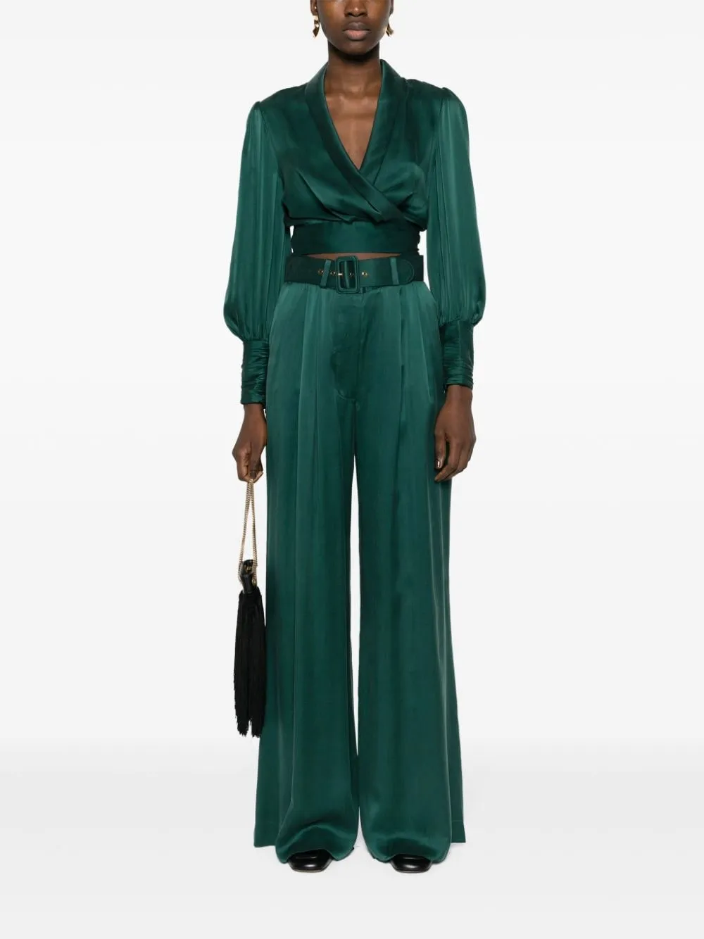 Pantaloni a palazzo con cintura in verde - donna