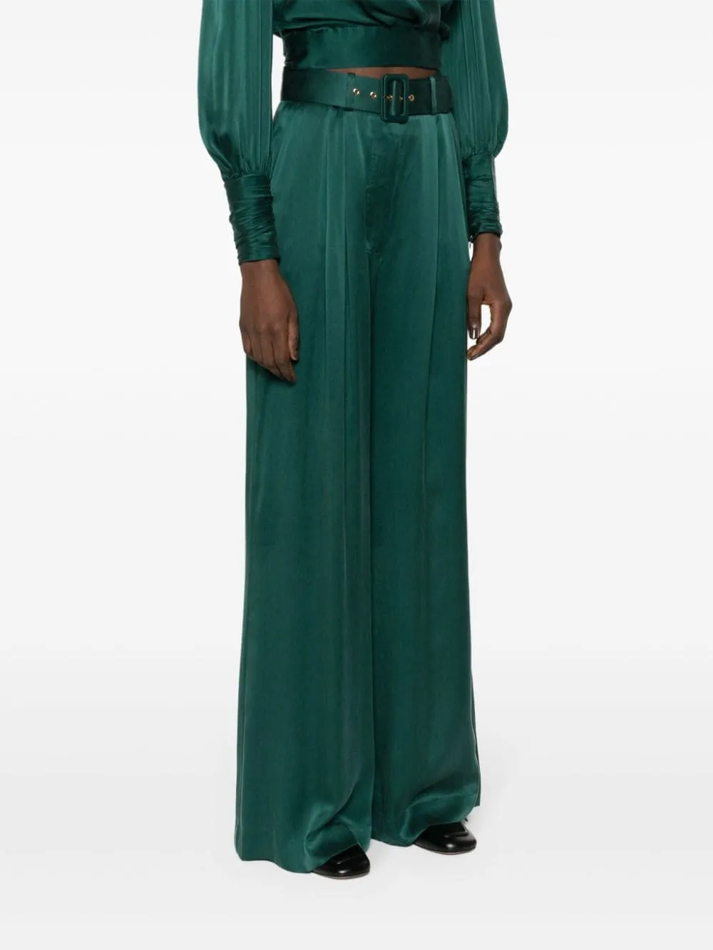 Pantaloni a palazzo con cintura in verde - donna