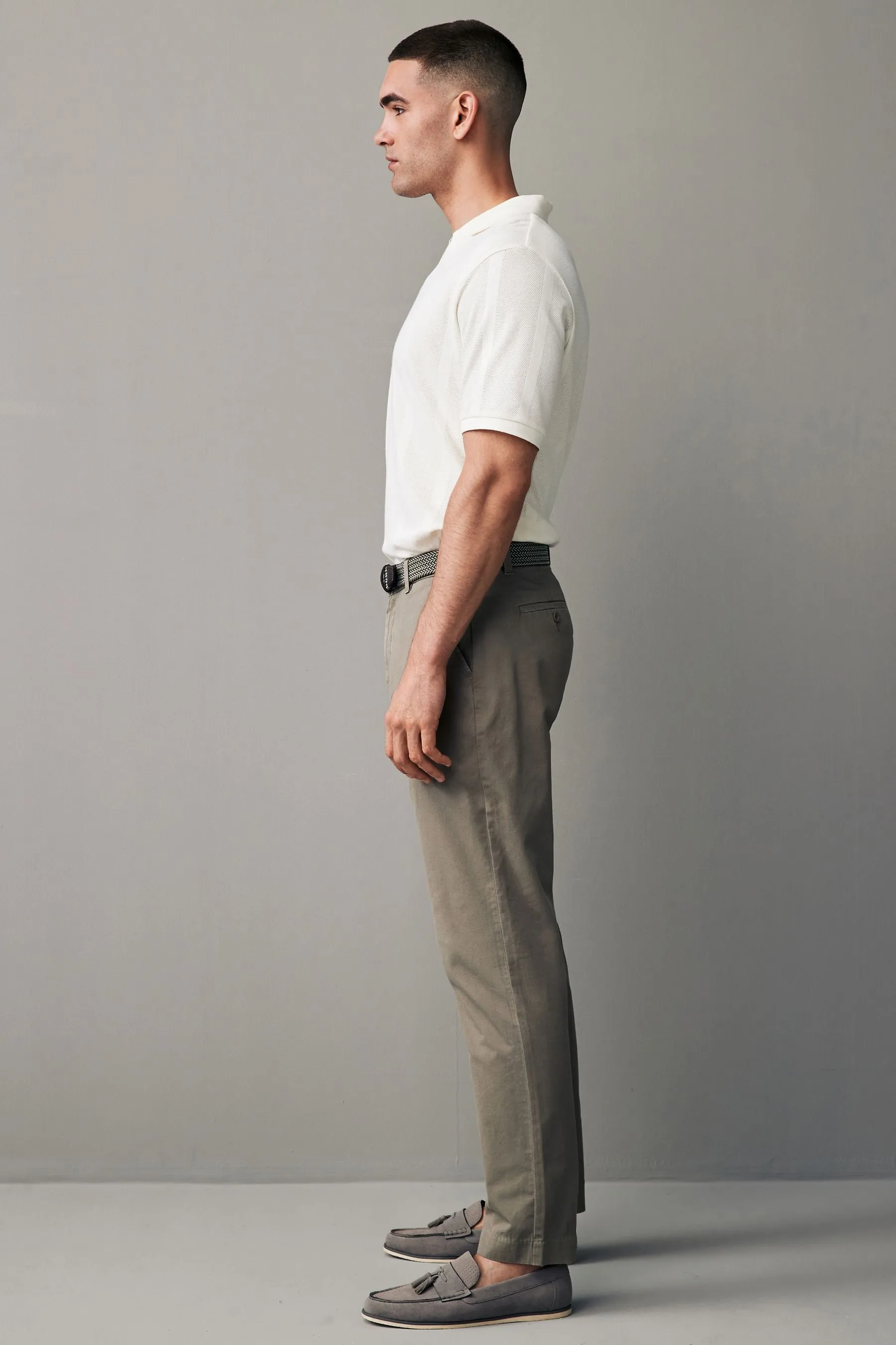 Pantaloni in misto lino con cintura