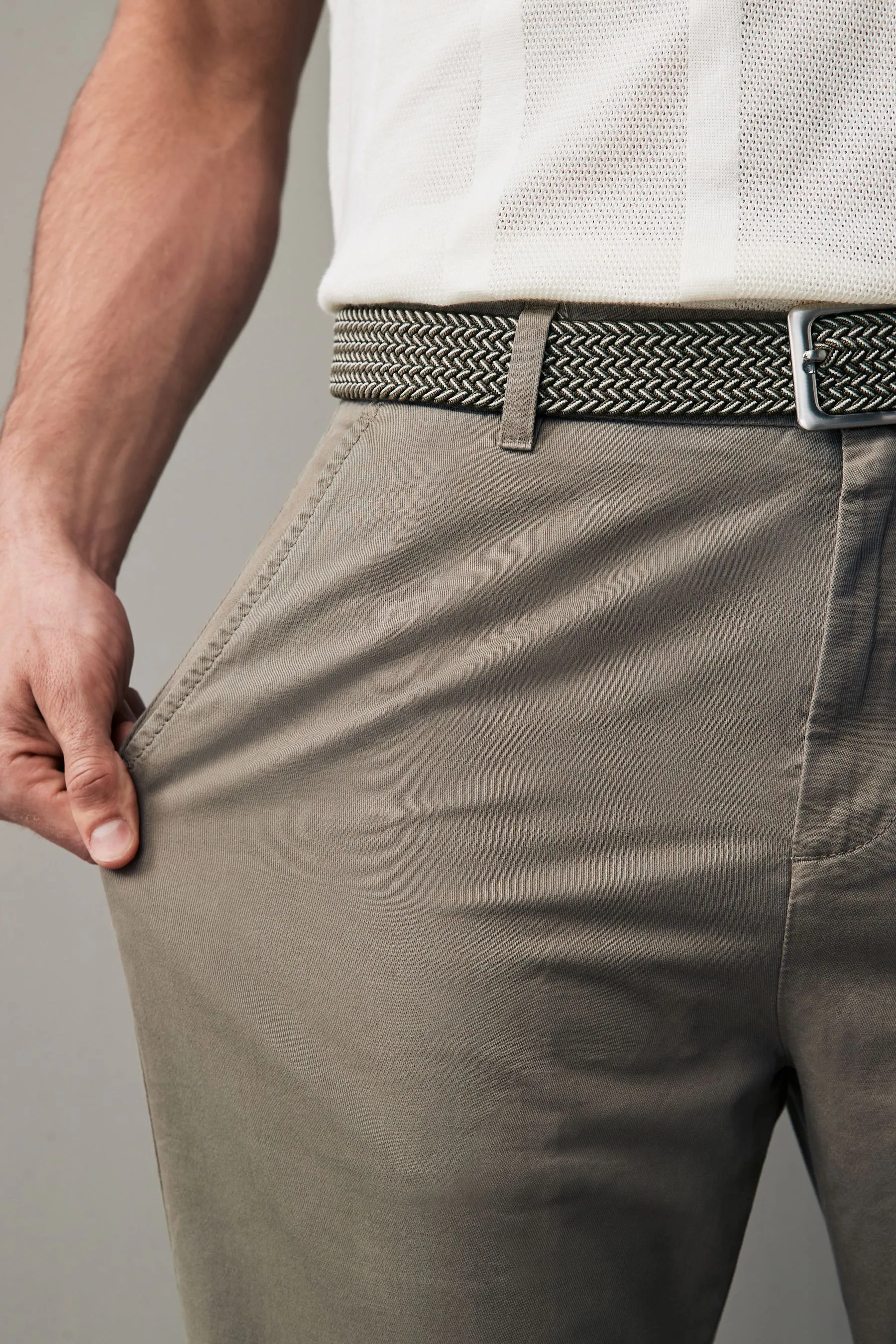 Pantaloni in misto lino con cintura