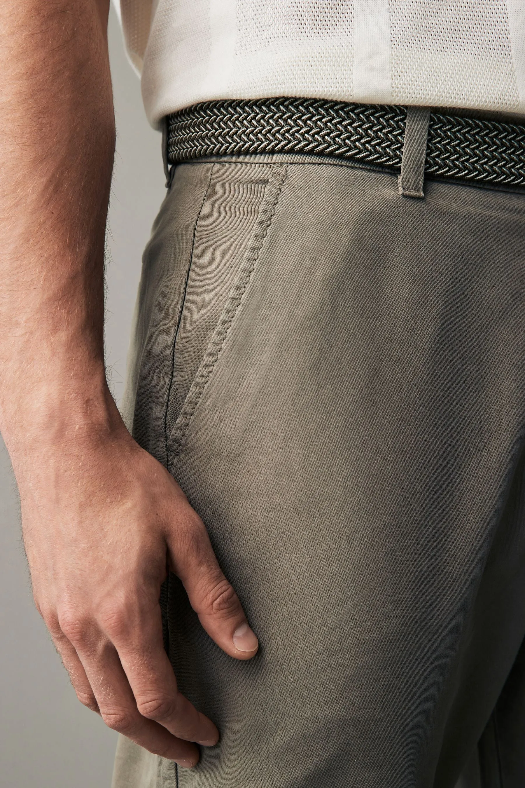 Pantaloni in misto lino con cintura