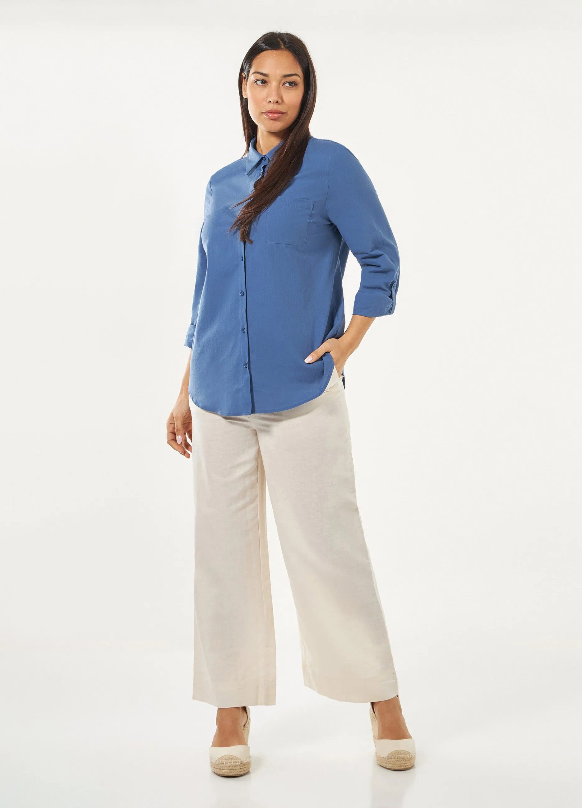 Pantaloni in misto lino donna