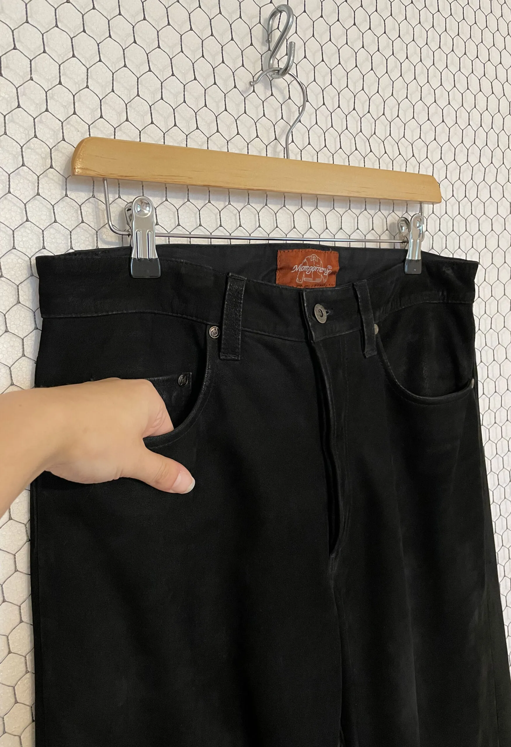Pantaloni vintage in vero camoscio nero