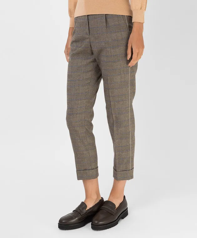 Peserico Pantaloni in lana a quadri con catene P0492604526