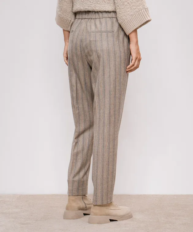 Peserico Pantaloni in lana a righe beige con catena monil A0457206458