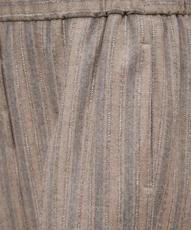 Peserico Pantaloni in lana a righe beige con catena monil A0457206458