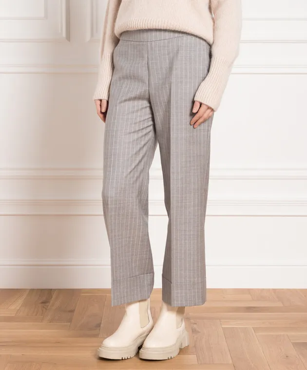 Peserico Pantaloni in lana a righe grigie P0473805831