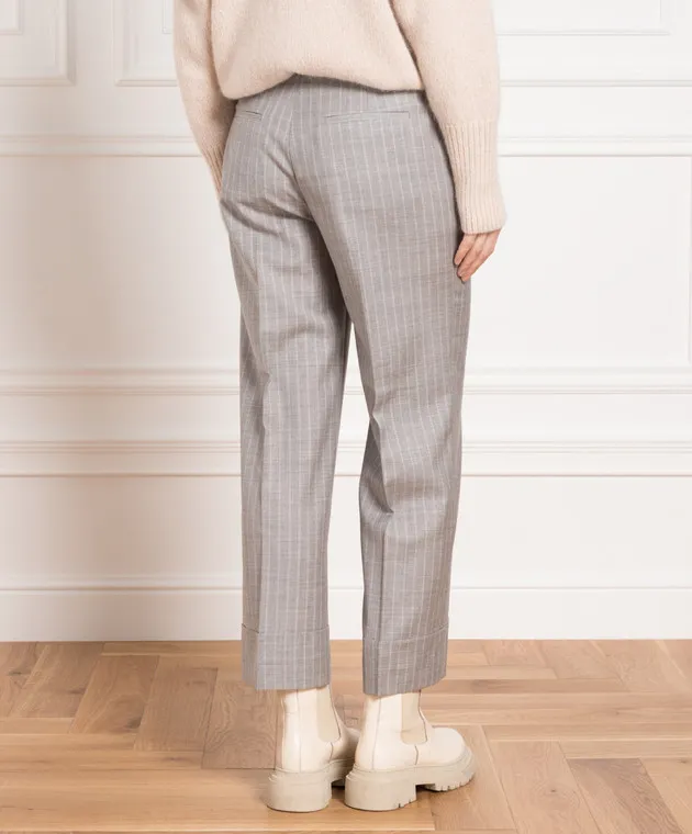 Peserico Pantaloni in lana a righe grigie P0473805831