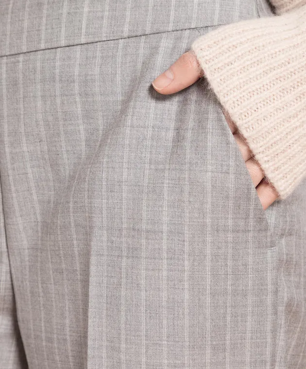 Peserico Pantaloni in lana a righe grigie P0473805831