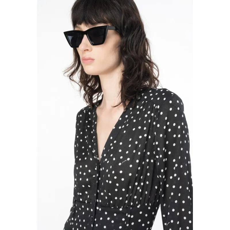 PINKO abito ISOMETRIA chemisier lungo a pois BIANCO/NERO