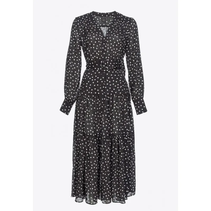 PINKO abito ISOMETRIA chemisier lungo a pois BIANCO/NERO