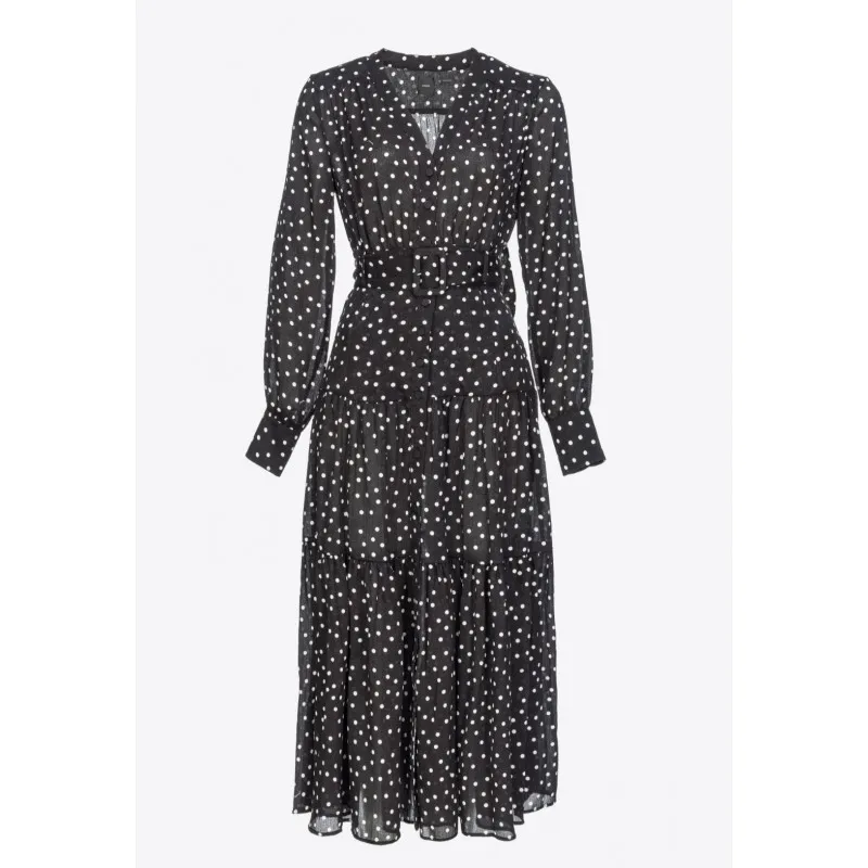 PINKO abito ISOMETRIA chemisier lungo a pois BIANCO/NERO