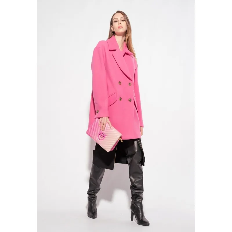 PINKO cappotto COLOMBE caban in panno lavato FUCHSIA