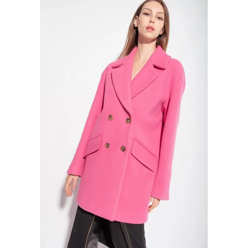 PINKO cappotto COLOMBE caban in panno lavato FUCHSIA