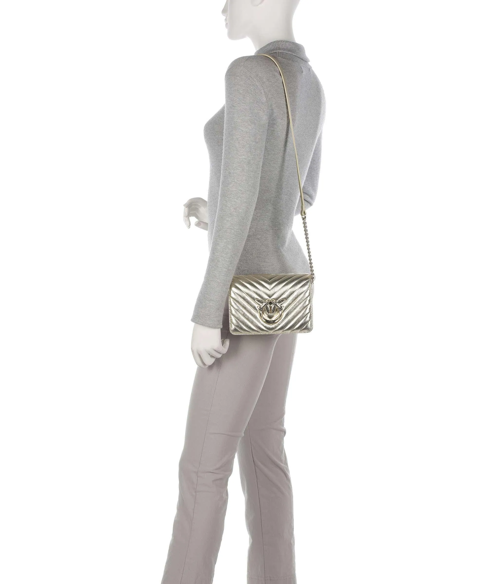  Pinko Love Click Mini Borsa a tracolla pelle di pecora oro  
