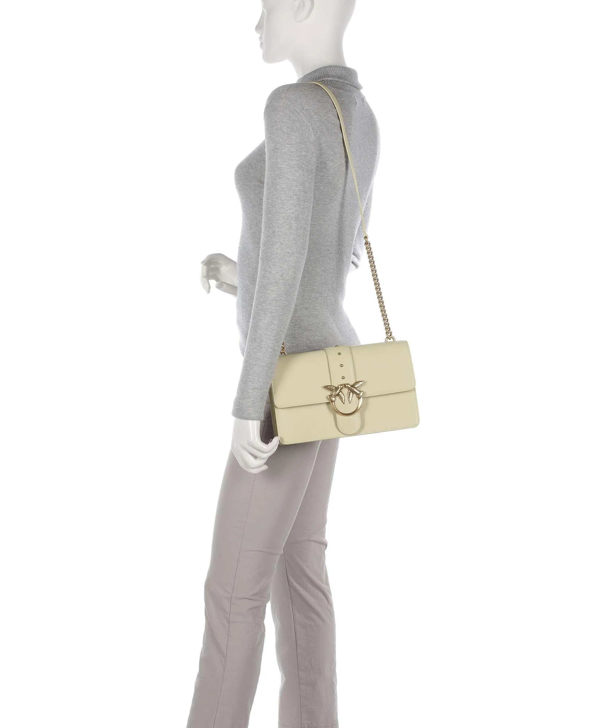  Pinko Love One Classic Borsa a tracolla pelle di vacchetta finemente grana giallo vaniglia  