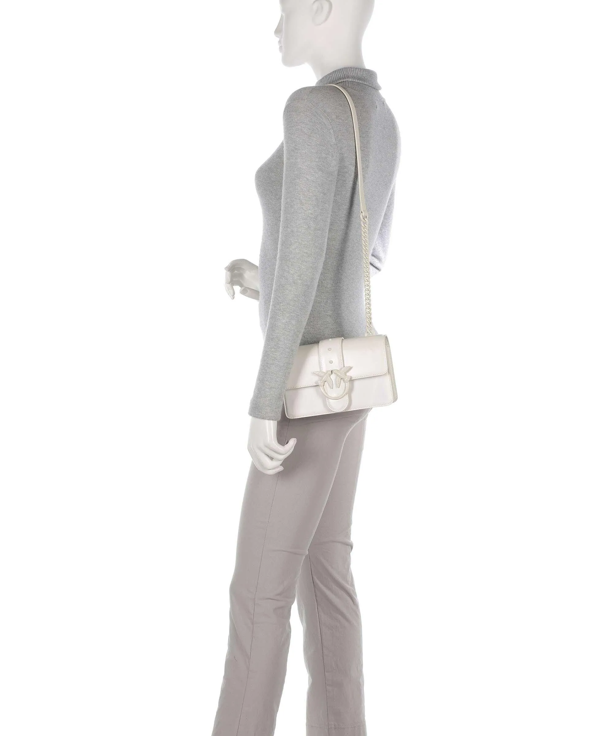  Pinko Love One Mini Borsa a tracolla pelle a grana fine bianco  