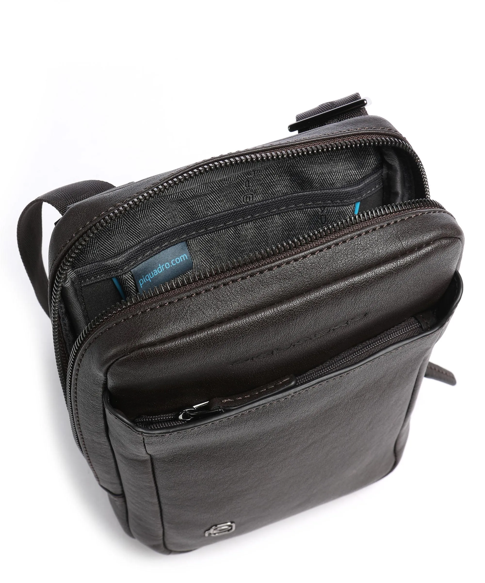  Piquadro Black Square Borsa a tracolla pelle di vacchetta grana marrone scuro  