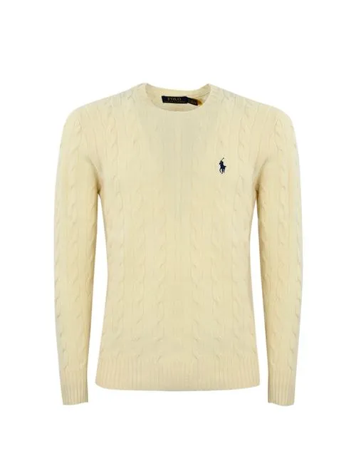 POLO RALPH LAUREN     Maglione a trecce misto cashmere crema