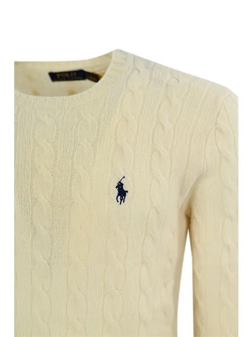 POLO RALPH LAUREN     Maglione a trecce misto cashmere crema