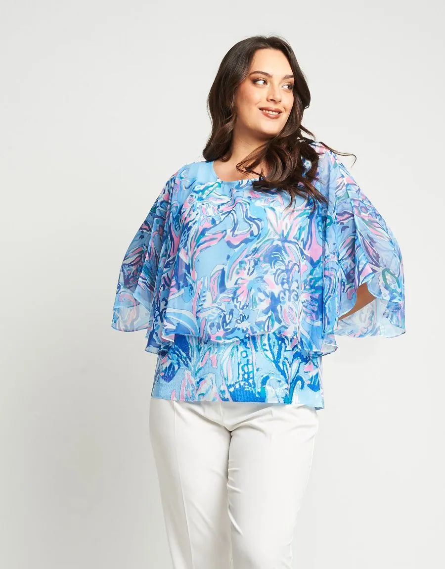 Poncho georgette fantasia con fondo in paillettes