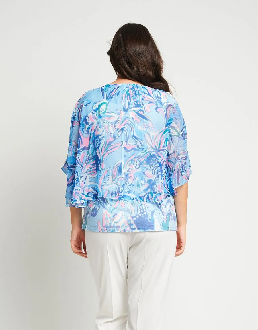 Poncho georgette fantasia con fondo in paillettes