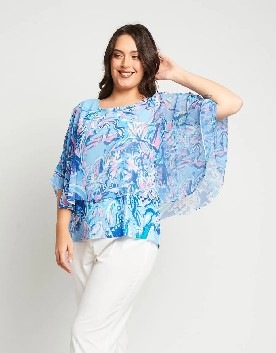 Poncho georgette fantasia con fondo in paillettes