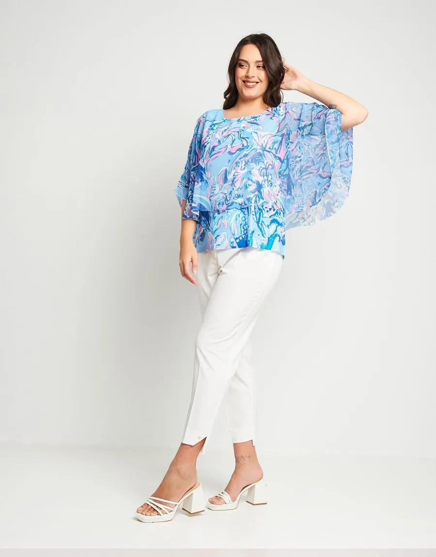 Poncho georgette fantasia con fondo in paillettes